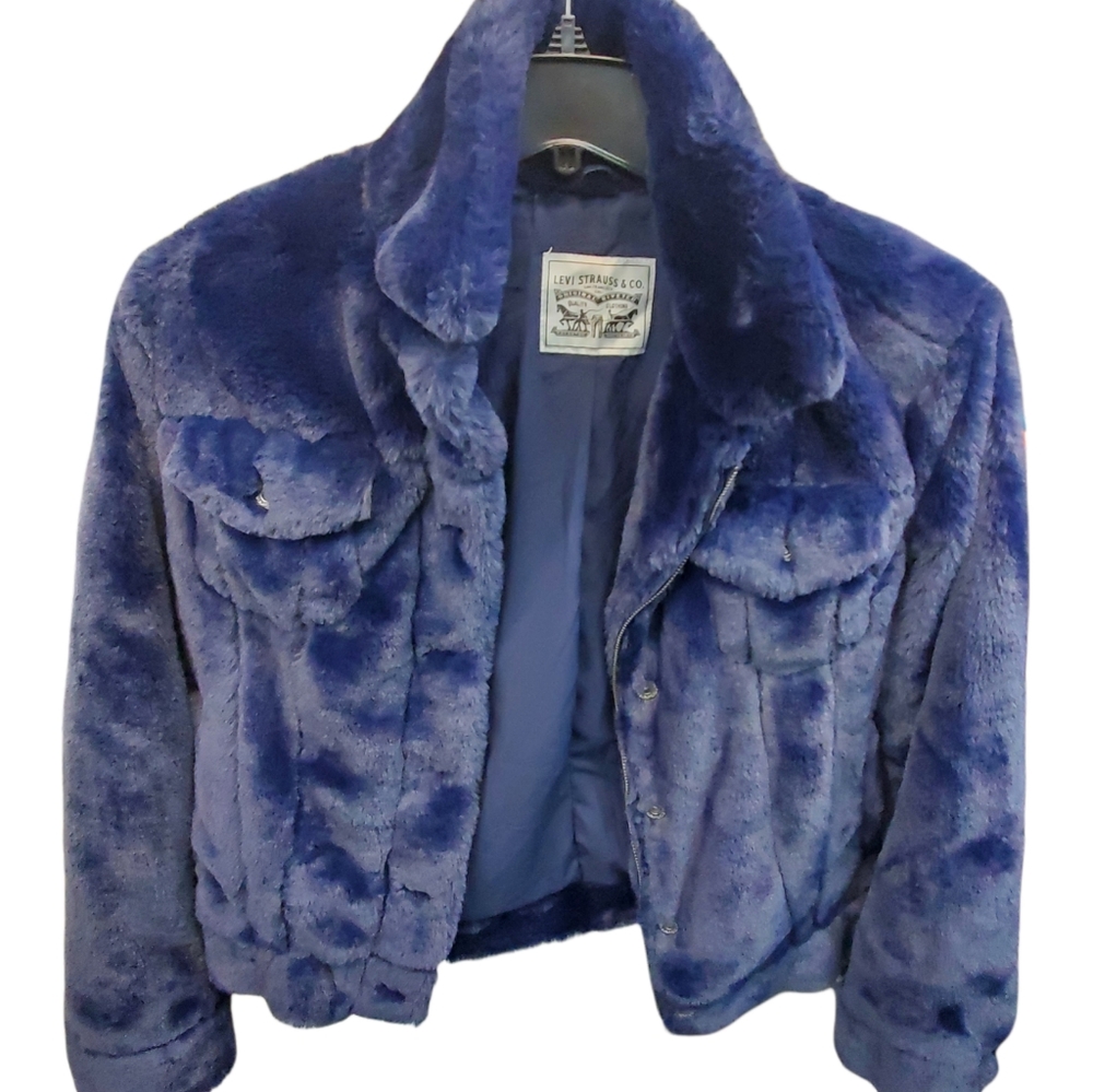 ⏱Levi's Faux Fur Jacket in Blue, Women   Size M NWT